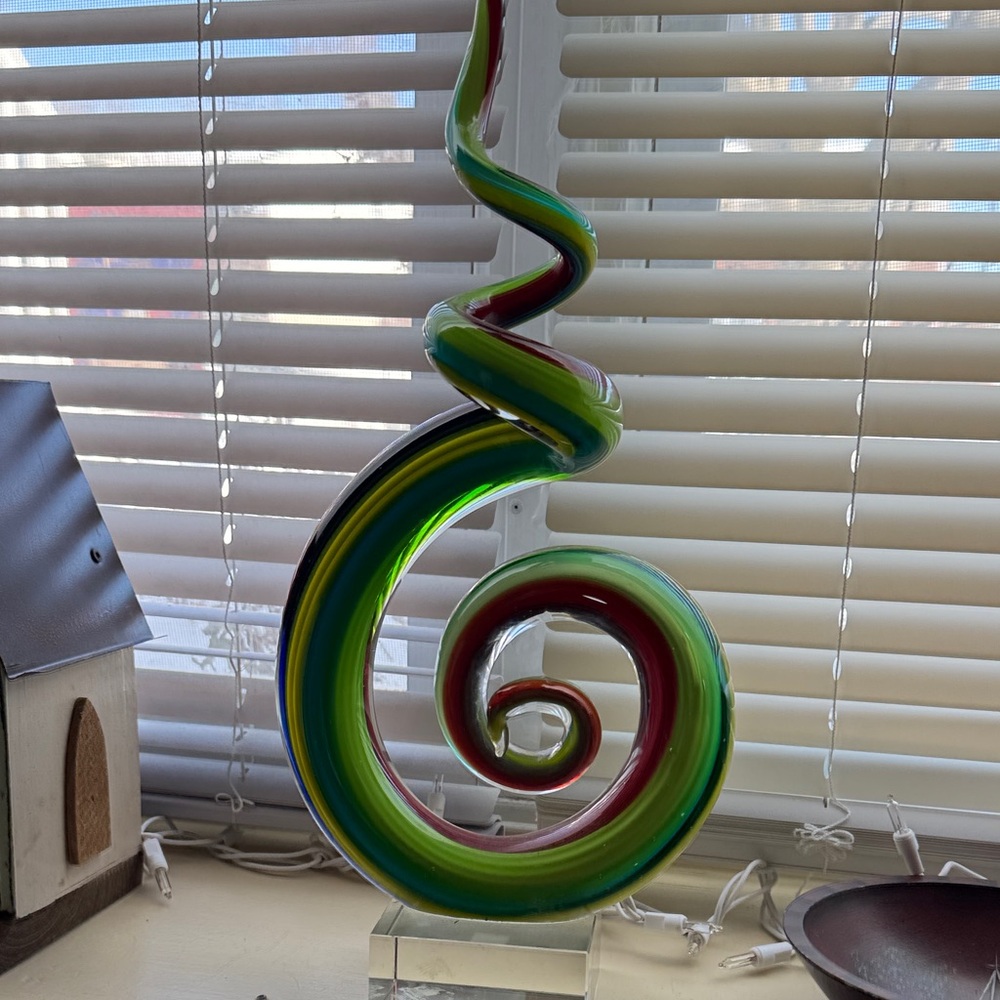 Vibrant Rainbow Murano Handblown Glass Spiral Art